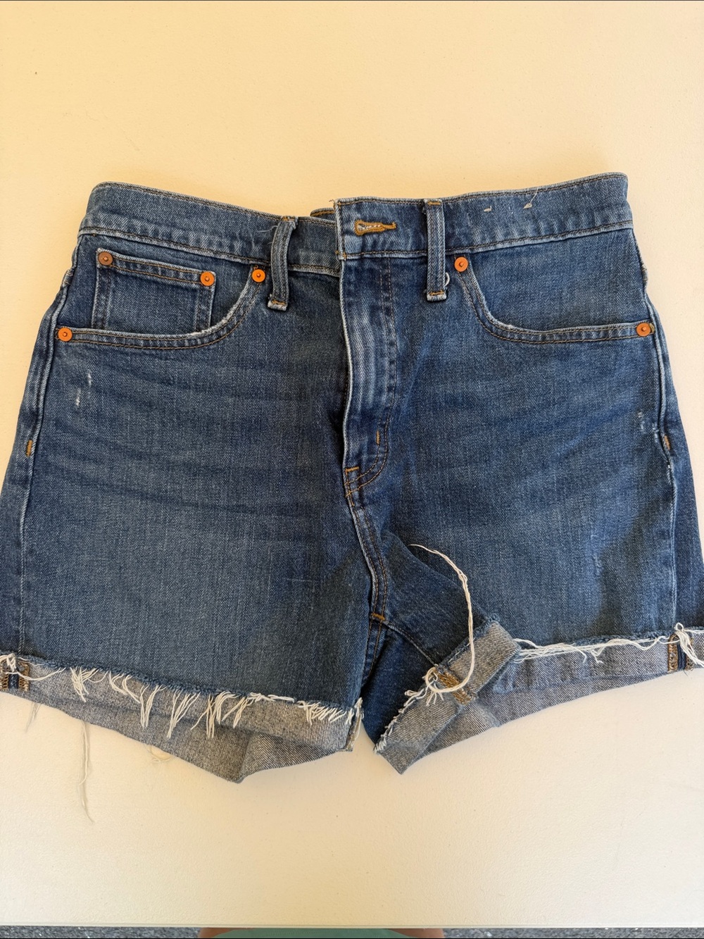Madewell Frayed Hem High-Rise Denim Shorts - Blue